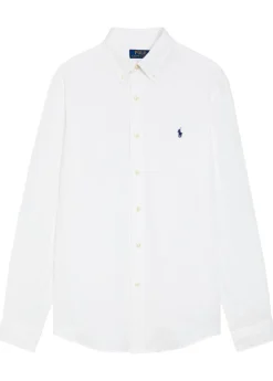 Logo-embroidered linen shirt