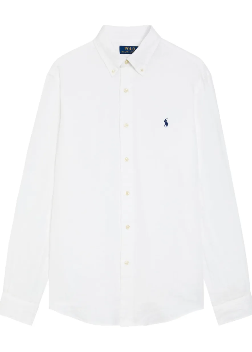 Logo-embroidered linen shirt