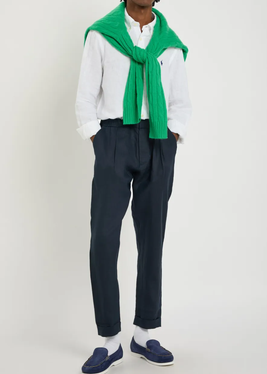 Logo-embroidered linen shirt
