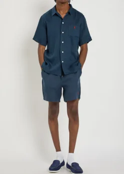 Logo-embroidered linen shirt