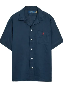 Logo-embroidered linen shirt