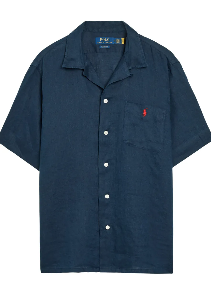 Logo-embroidered linen shirt