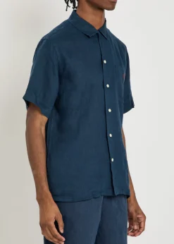 Logo-embroidered linen shirt