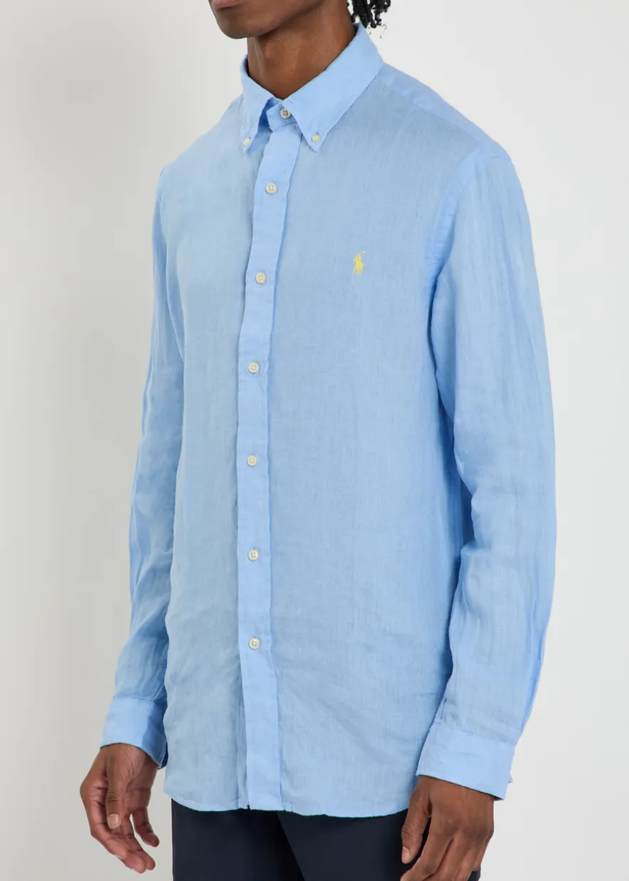Logo-embroidered linen shirt