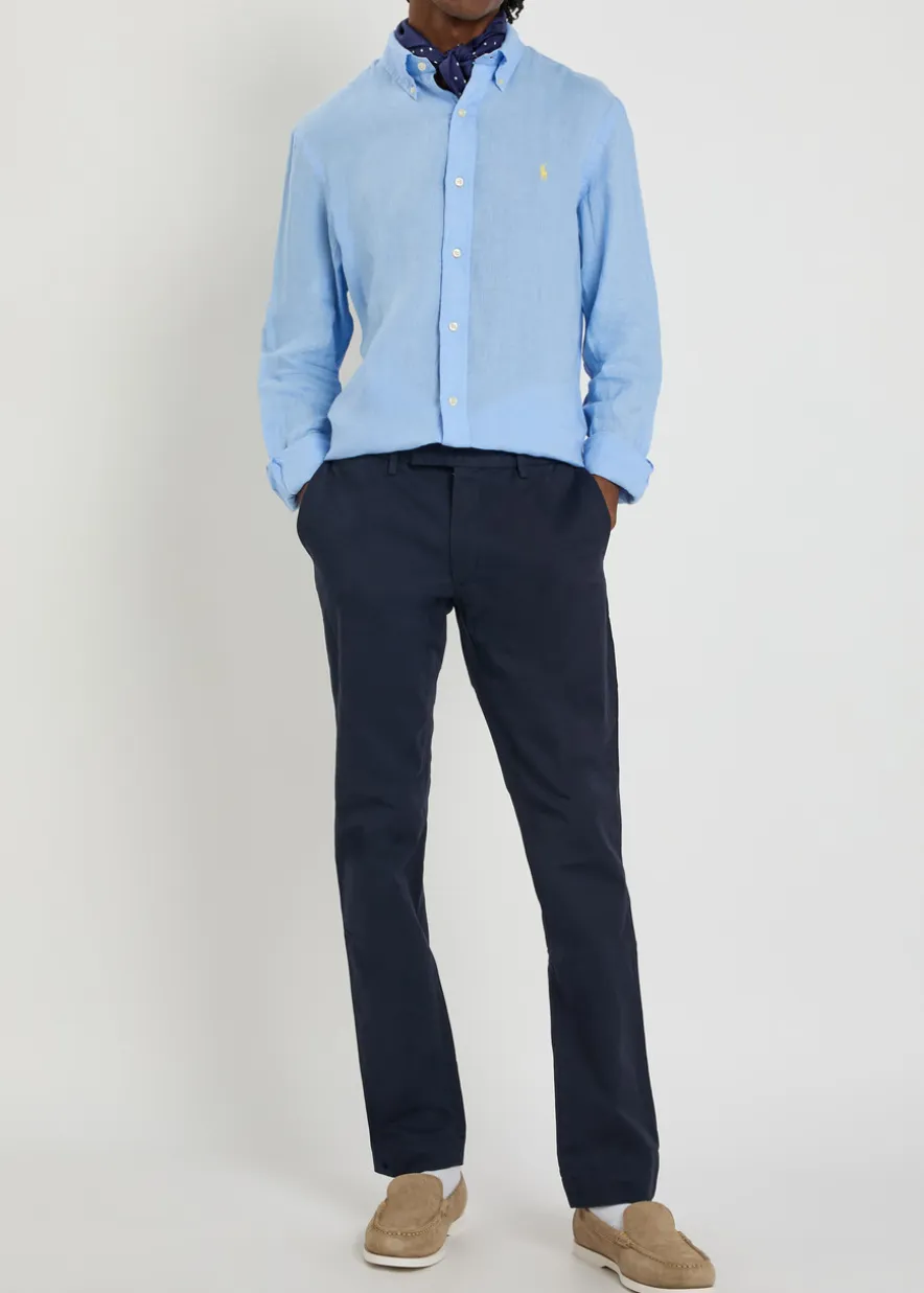 Logo-embroidered linen shirt