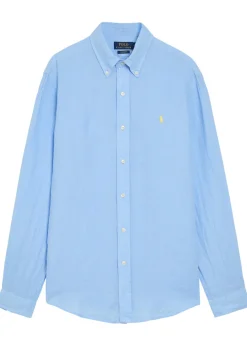 Logo-embroidered linen shirt