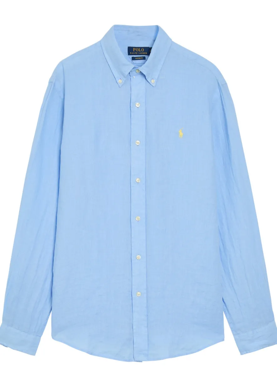 Logo-embroidered linen shirt