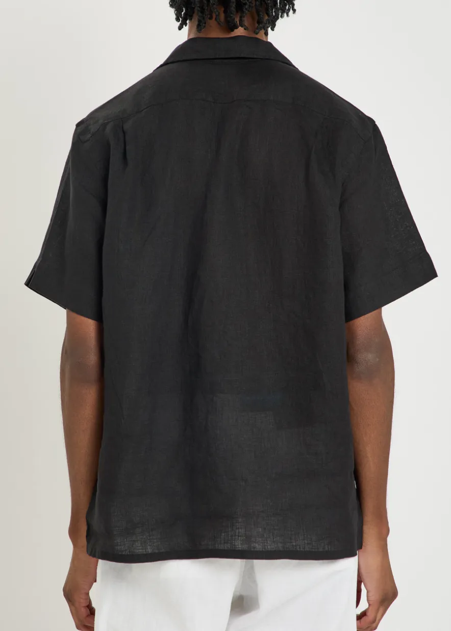 Logo-embroidered linen shirt