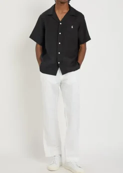 Logo-embroidered linen shirt