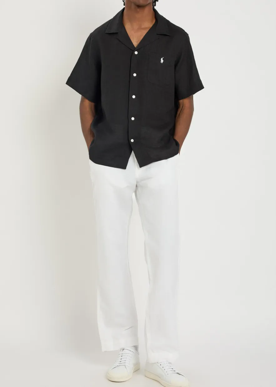 Logo-embroidered linen shirt