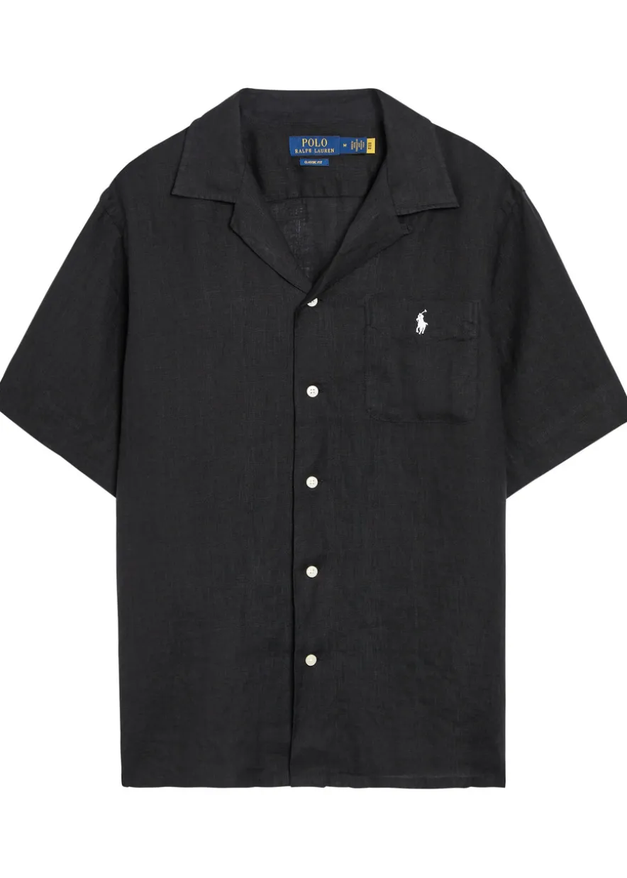 Logo-embroidered linen shirt