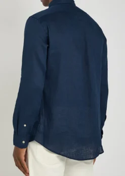 Logo-embroidered linen shirt