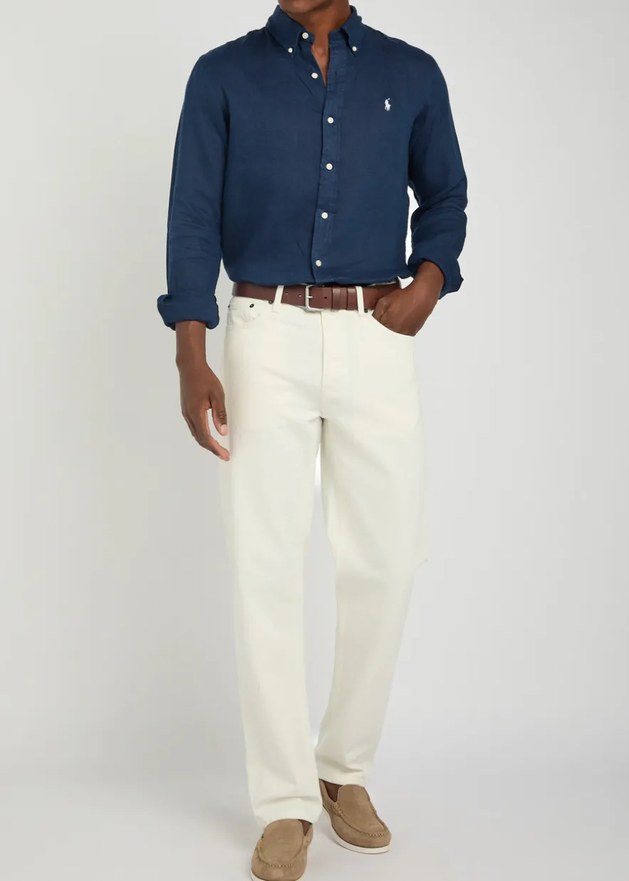 Logo-embroidered linen shirt