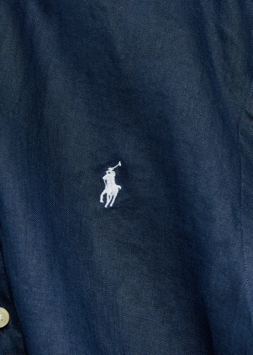 Logo-embroidered linen shirt
