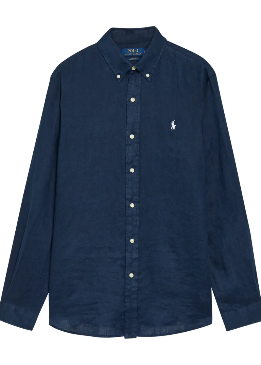 Logo-embroidered linen shirt