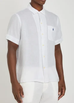 Logo-embroidered linen shirt