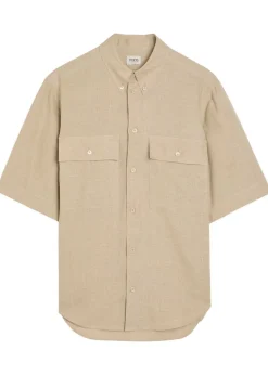 Logo-embroidered linen shirt