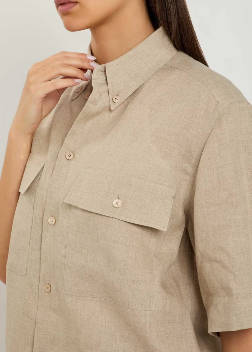 Logo-embroidered linen shirt