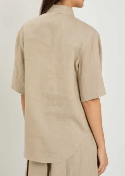 Logo-embroidered linen shirt