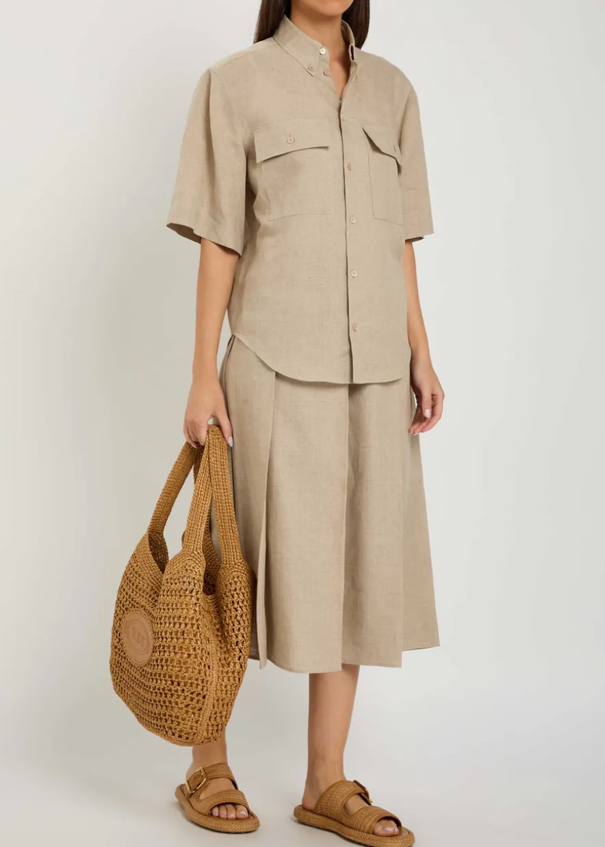 Logo-embroidered linen shirt
