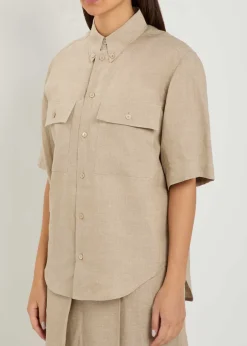 Logo-embroidered linen shirt
