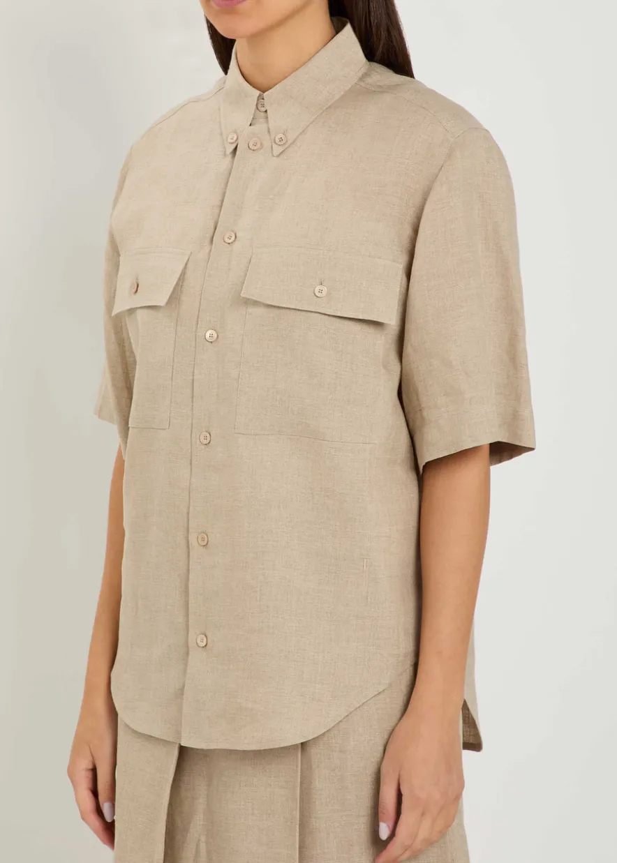 Logo-embroidered linen shirt