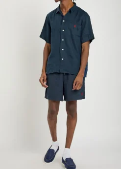 Logo-embroidered linen shorts