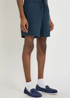 Logo-embroidered linen shorts
