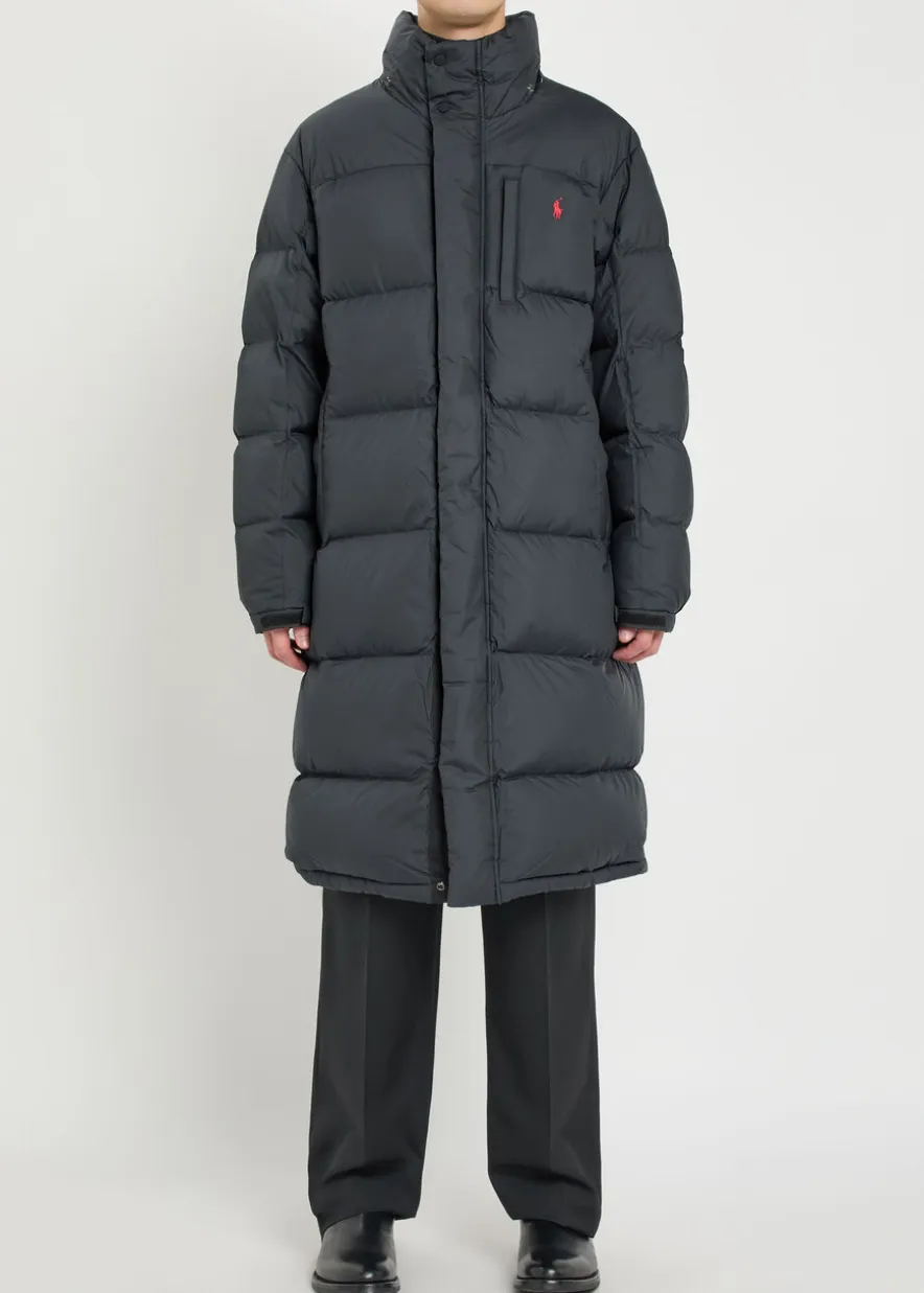 Logo-embroidered padded shell coat