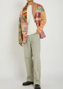 Logo-embroidered patterned cotton-blend cardigan