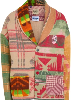 Logo-embroidered patterned cotton-blend cardigan
