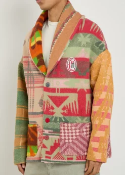 Logo-embroidered patterned cotton-blend cardigan