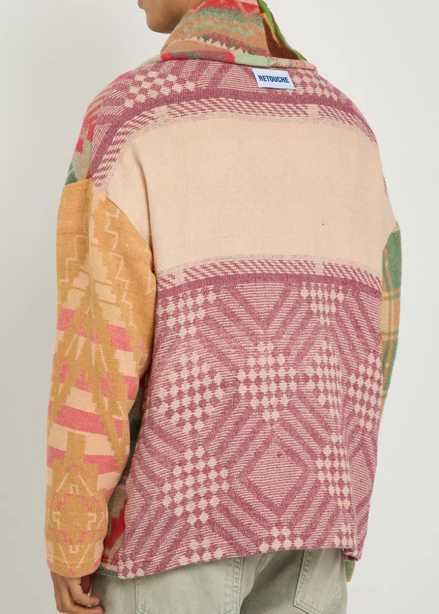 Logo-embroidered patterned cotton-blend cardigan