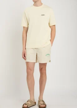 Logo-embroidered pinstriped cotton shorts