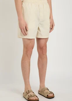 Logo-embroidered pinstriped cotton shorts