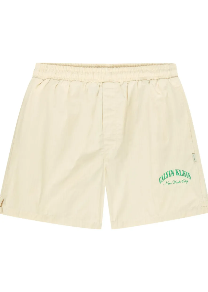 Logo-embroidered pinstriped cotton shorts