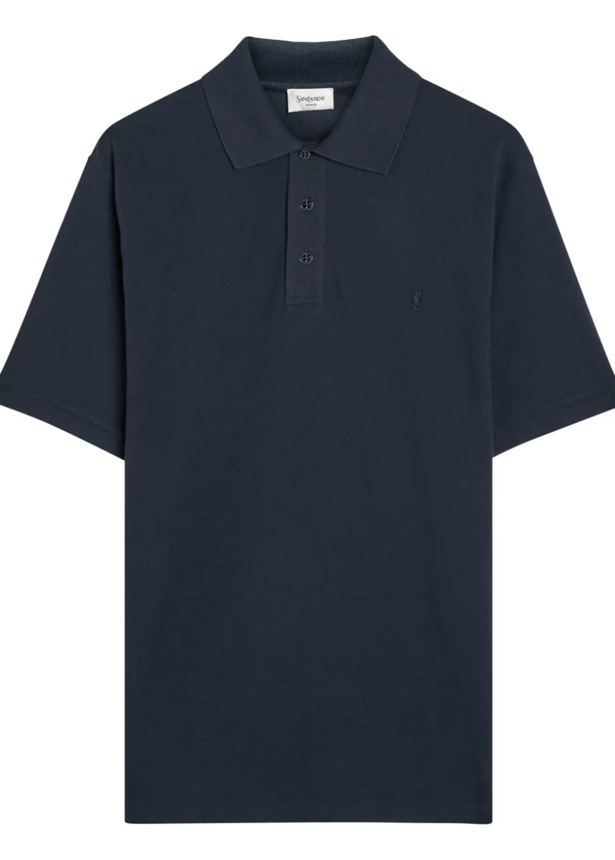 Logo-embroidered piqué cotton-blend polo shirt