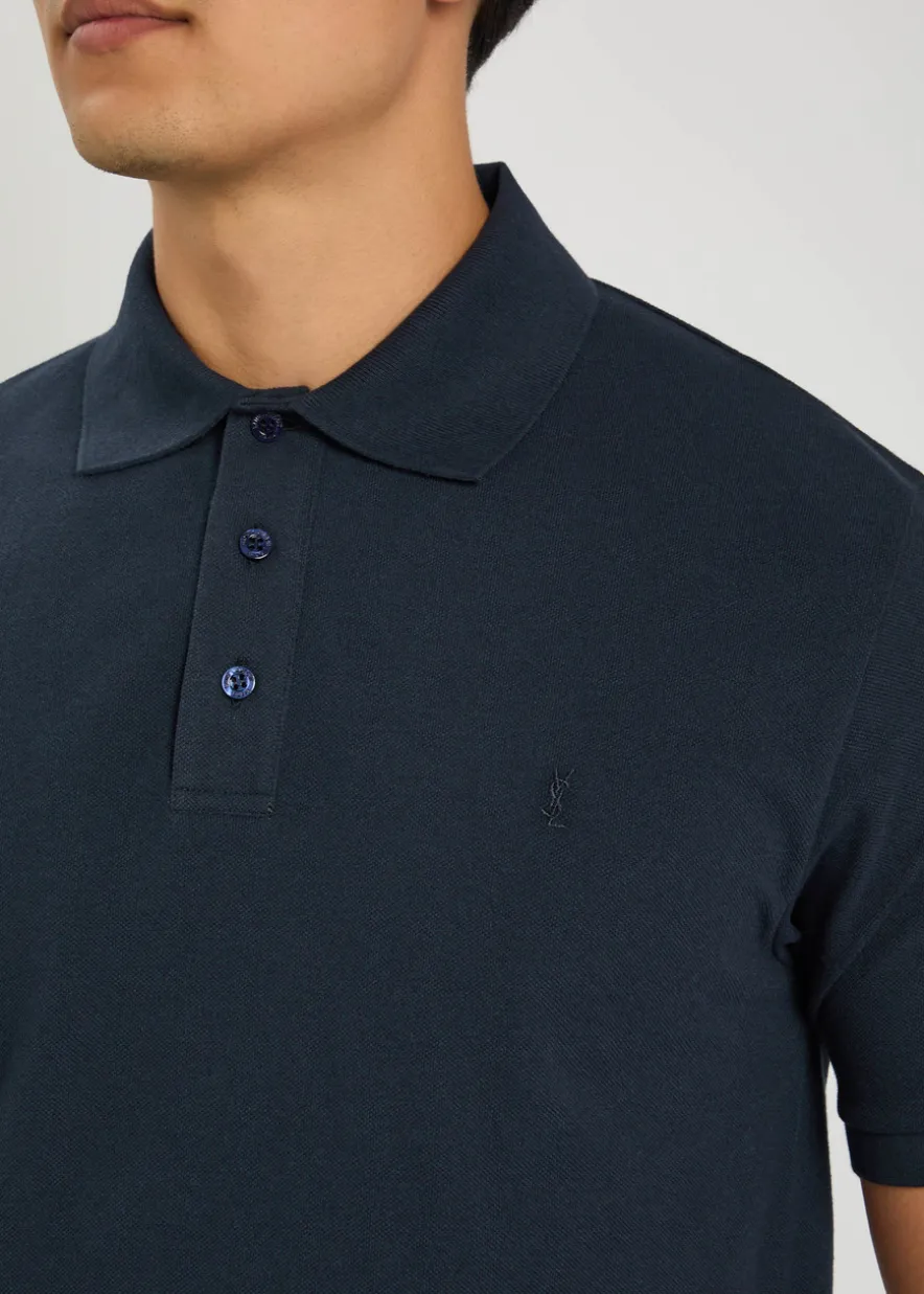 Logo-embroidered piqué cotton-blend polo shirt
