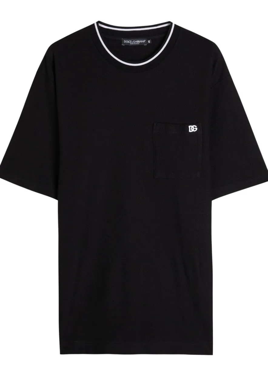 Logo-embroidered piqué cotton T-shirt