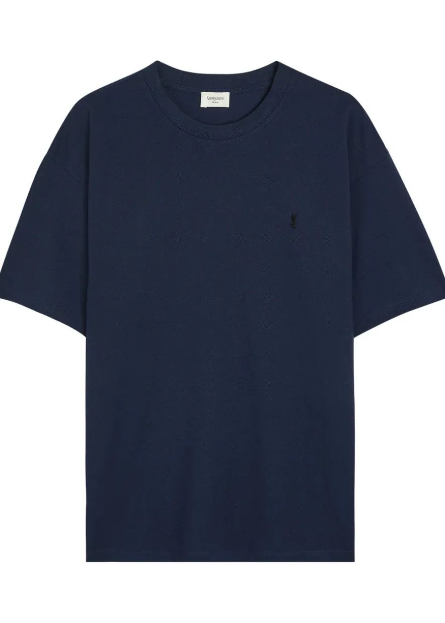 Logo-embroidered piqué cotton-blend T-shirt