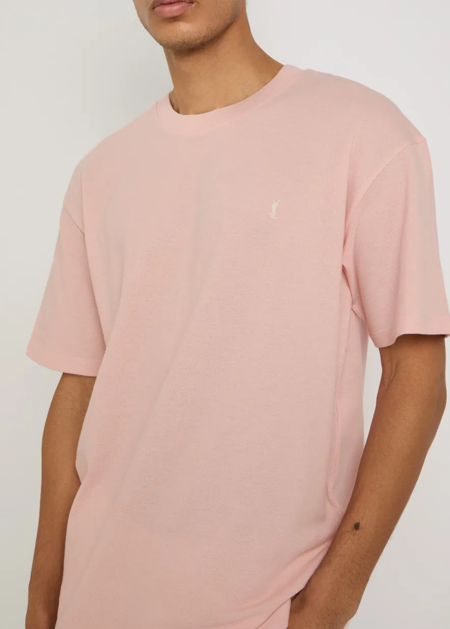 Logo-embroidered piqué cotton-blend T-shirt
