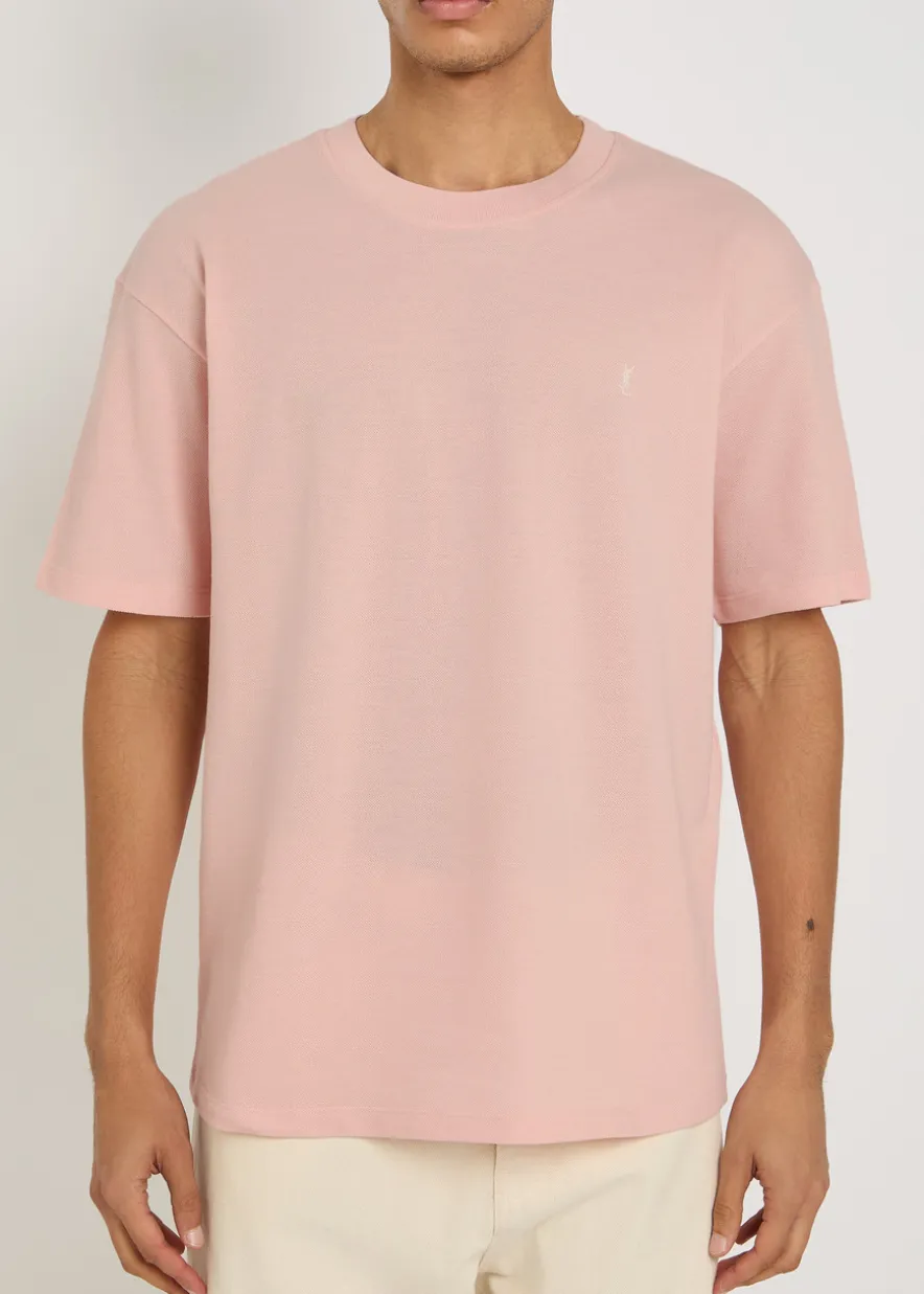 Logo-embroidered piqué cotton-blend T-shirt