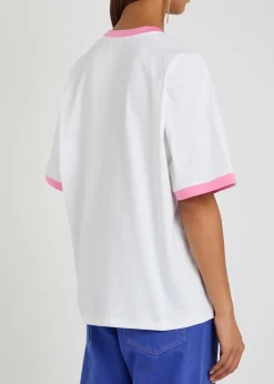 Logo-embroidered printed cotton T-shirt