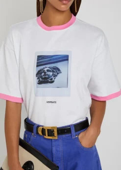 Logo-embroidered printed cotton T-shirt