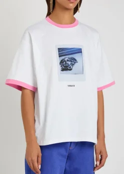 Logo-embroidered printed cotton T-shirt