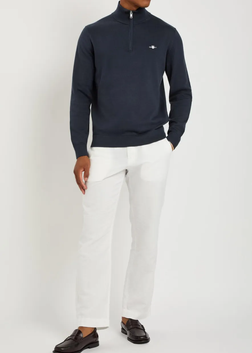 Logo-embroidered quarter-zip cotton jumper