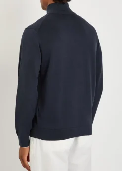 Logo-embroidered quarter-zip cotton jumper
