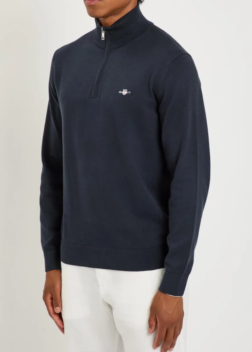 Logo-embroidered quarter-zip cotton jumper