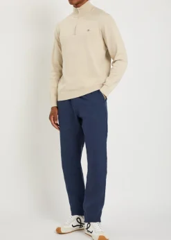 Logo-embroidered quarter-zip cotton jumper