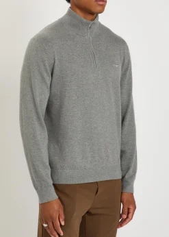 Logo-embroidered quarter-zip cotton jumper
